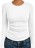 Women's Ribbed Long Sleeve Basic Top - Soft Stretch Crewneck Shirt for Work & Casual